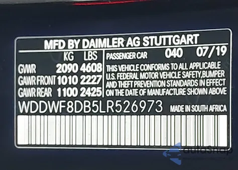 2020 Mercedes-Benz C 300 from USA, damaged, VIN WDDWF8DB5LR526973